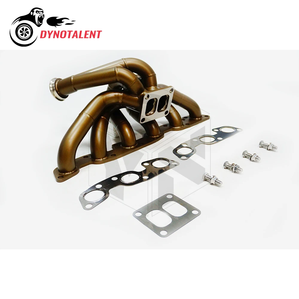 DYN RACING Ceramic Coating 3mm Mild Steel T4 Top Mount Twin Scroll Turbo Manifold For Niss an Skyline GTR R33 R32 R34 RB26DET