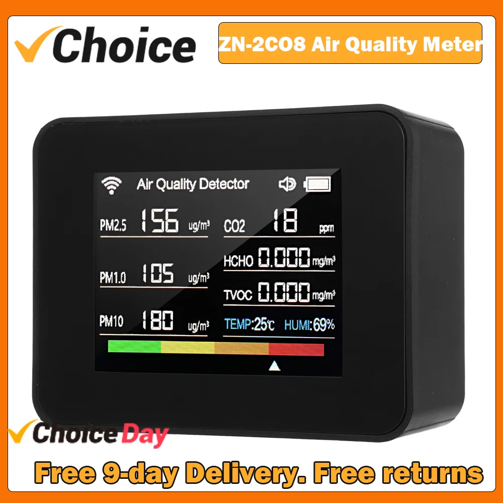 Tuya WiFi Air Quality Meter 13-in-1 Indoor Air Quality Monitor Detects CO₂ TVOC HCHO PM2.5 PM1.0 PM10 Humidity and Temperature