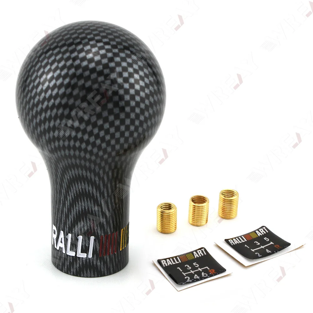 Ralliart Carbon style Car Gear Shift Knob Resin Automobile Shifter Lever Head with 3 Adapters