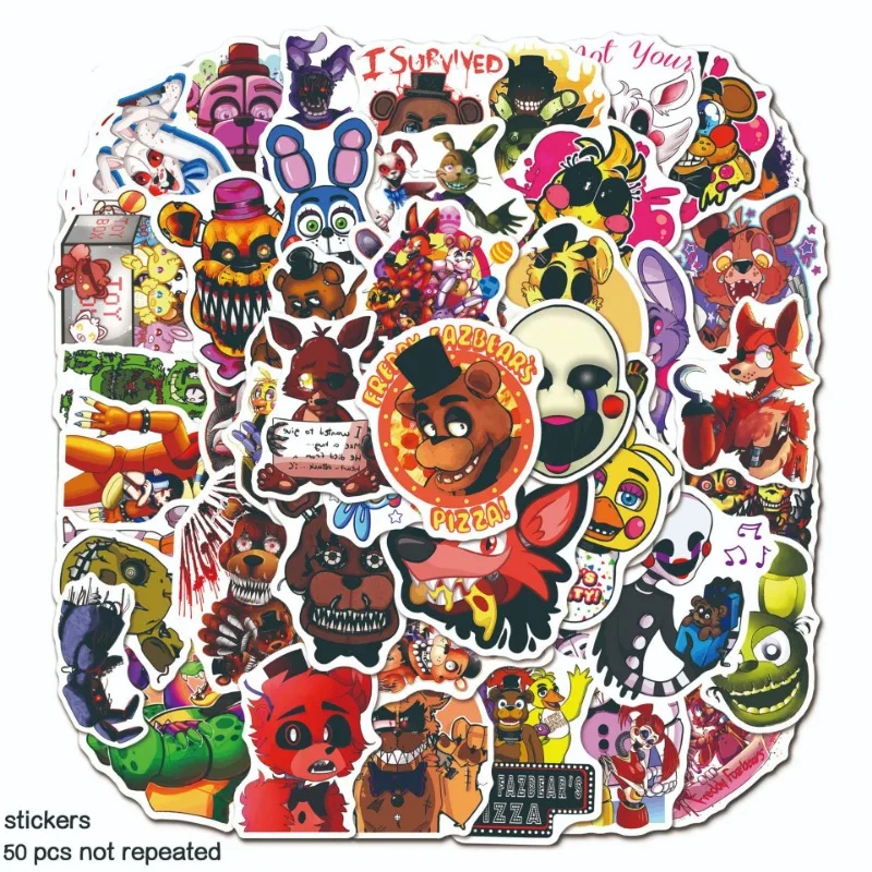 50 pegatinas FNAF bonitas de Five Nights At Freddy's, diseño de dibujos animados, pegatinas kawaii para decorar cuadernos y tazas, regalos para niños y niñas