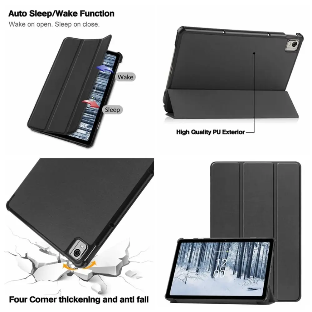 Tri-Folding Stand 10.4 Inch Tablet Case Auto Sleep/Wake Leather Tablet Cover Shockproof Wear-resistant for Nokia T21 T20