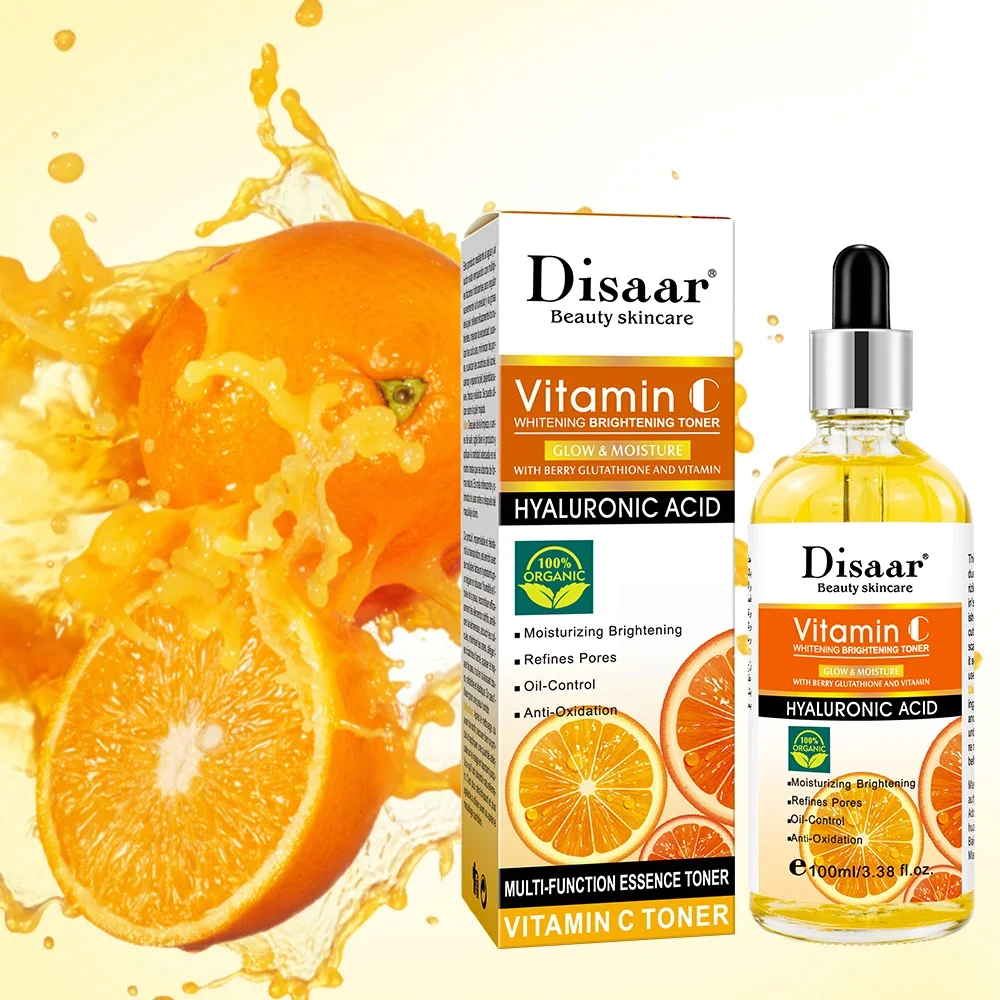 Disaar Vitamin C 100ml Face Toner Long Lasting Moisturizing Improve Roughness Lighten Spots Hyaluronic Acid Facial Essence