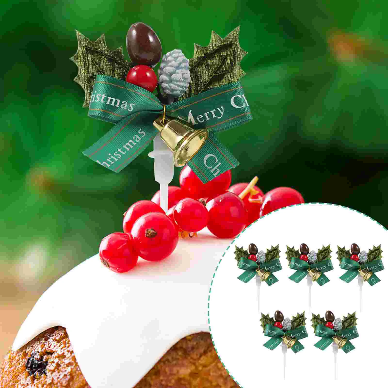 

10 Pcs Christmas Bell Insert Cake Accessories Decorations Toppers Party Ornaments Dessert Holly Decorative