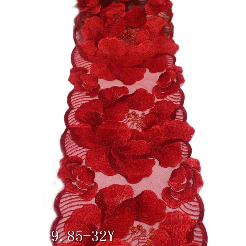 

29Yards Elegant Red Flowers Net Yarn Embroidery Lace Fabric Garment DIY Dress Wedding Sofa Ribbon Sewing Accessories