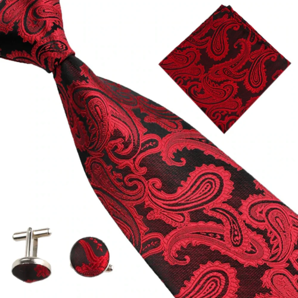 Set di cravatte da uomo accessori da sposa cravatta per uomo fiore Paisley Pocket gemelli quadrati cravatta Gravatas Corbatas De Flores