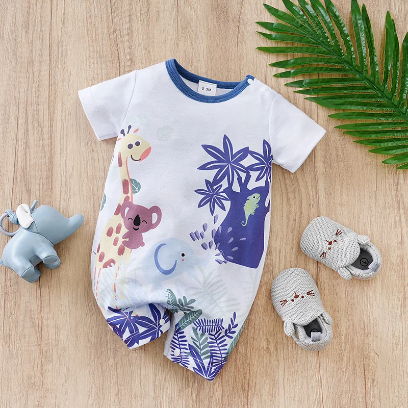 Summer New Newborn Short sleeved Cute Cow Bodysuit Made of Pure Cotton, Breathable and Comfortable, for Boys and Girls