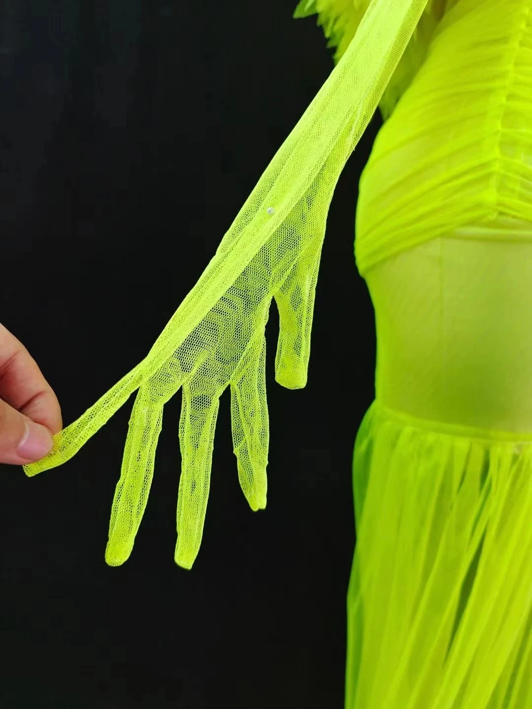 Traje de encaje transparente con guantes para mujer, ropa de escenario de baile latino de Jazz, traje de Drag Queen de Carnaval lírico, atuendo de cantante Sexy