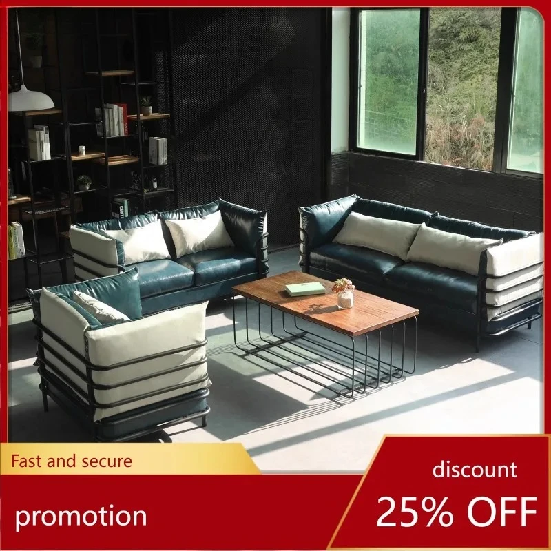 Sofa Living Room Complete Iron Art Simple Fabric Three-Seater
