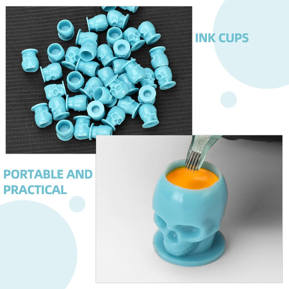 

200 шт., чашки для татуировки, голова черепа, прочный материал, защита от разливов, держатели для чернил, практичные чашки для чернил, контейнеры для пигментов для татуировок