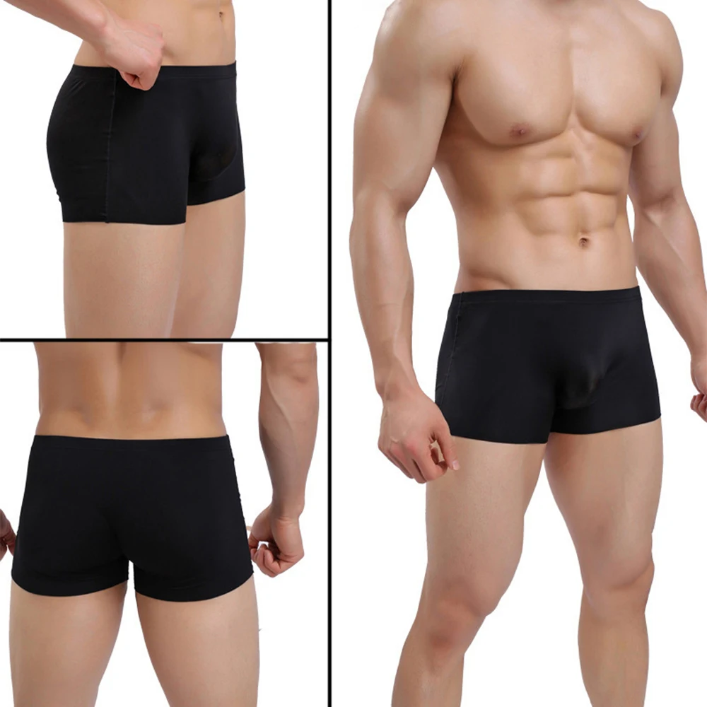 

1pc Solid Color Mens Pouch Boxer Briefs Shorts Seamless Sheer Comfortable Underwear Trunks Man Elastic Panties