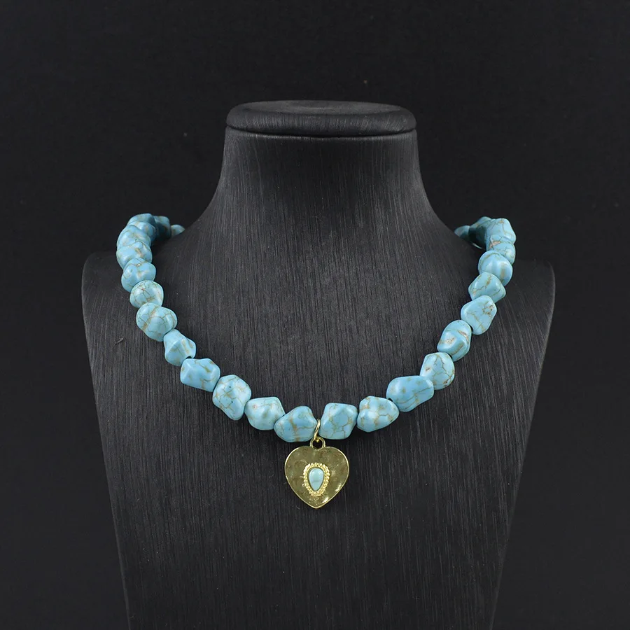 DIY accessories European and American cross-border bohemian turquoise beaded necklace retro high-end natural stone multi-style n