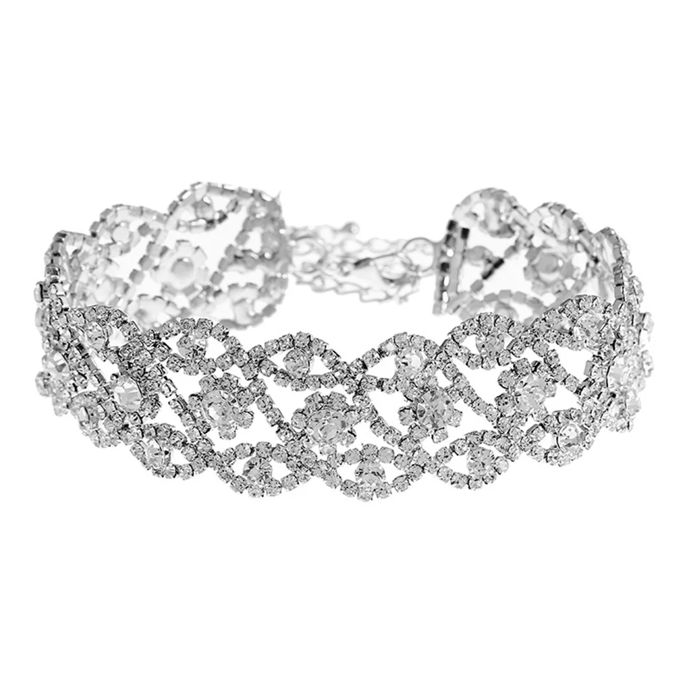 

Rhinestone Choker Necklace Crystal Silver Gift for Women Chic Charismatic Decorative Crystal Choker