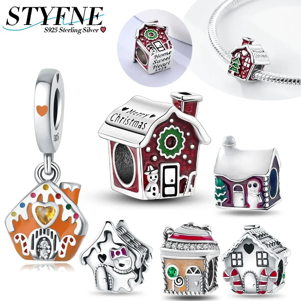 

Sterling Silver 925 Gingerbread House Charm Beaded Fit Original Bracelet Diy Women's Jewelry Merry Christmas Gift
