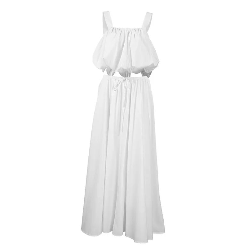 Women 2026 Summer New Hot Selling White Cotton Linen Vest Top Swing Maxi Skirt Two Piece Set Casual Chic Trendy Vacation Elegant