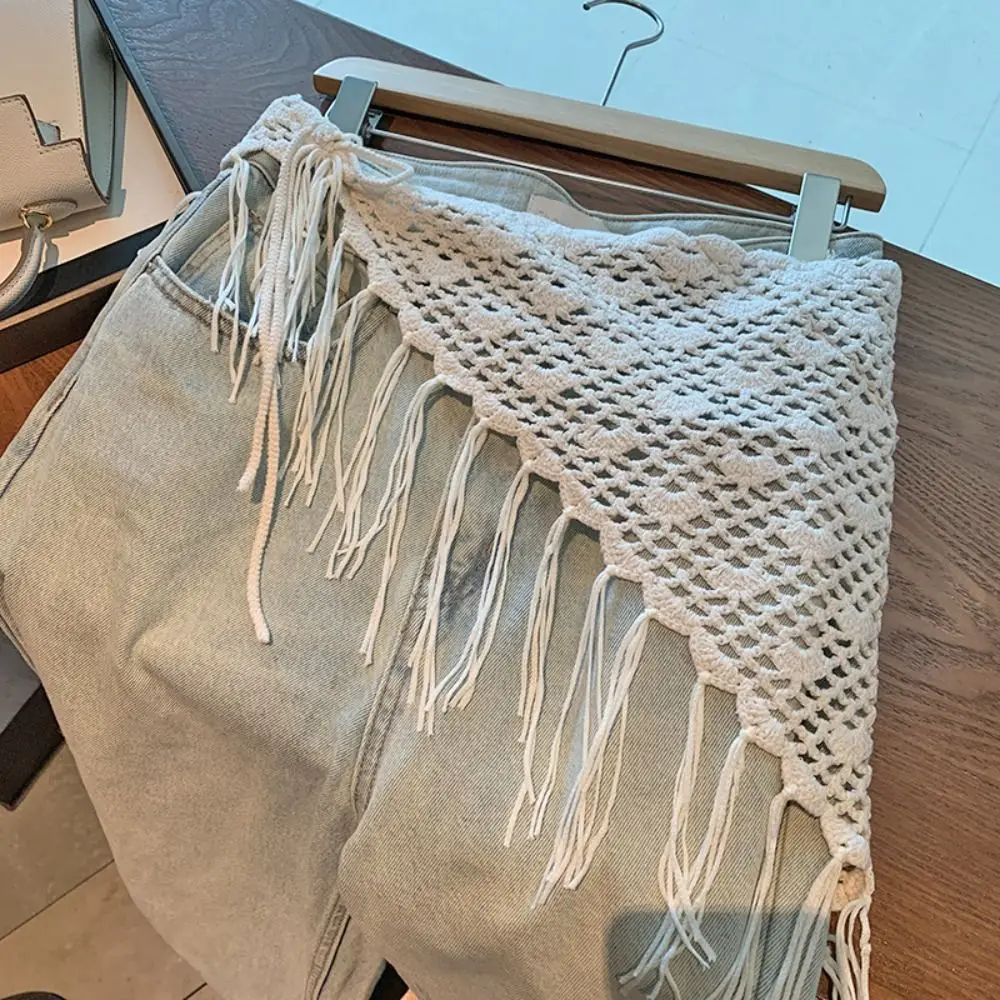 

Bohemian Tassel Knitted Triangle Scarf Countryside Style Ethnic Style Hollow Out Lace Shawl Wraps Cloak Fart Curtain Summer