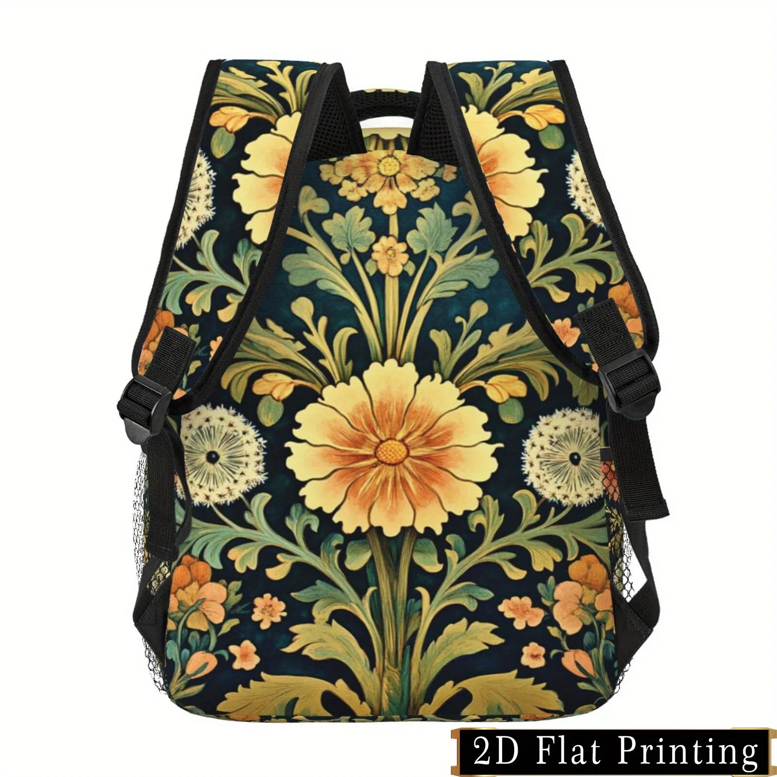Vintage Floral Art Print Backpack William Morris Style Botanical Design Lightweight School Travel Daypack for Art Lovers