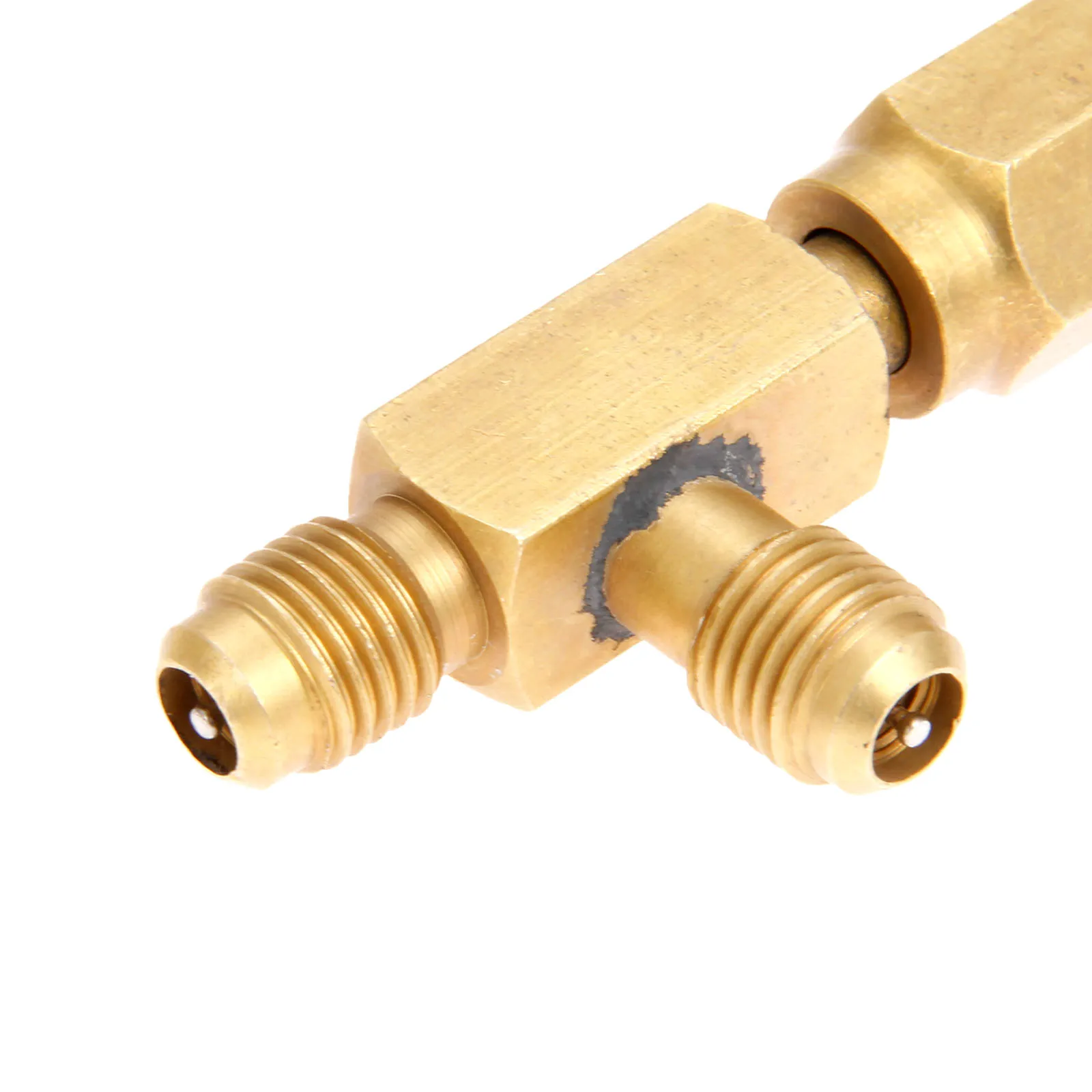 Adapter trójnik klimatyzacji Yetaha 1/4 "męski flare X 1/4" męski flare X 1/4 "żeński SAE flare ze złączem c/w zawory rdzeń — zdjęcie 3