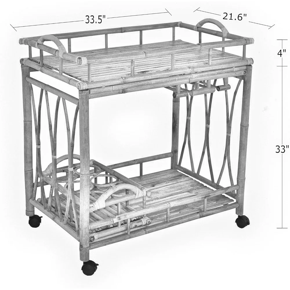 عربة تقديم بعجلات من الخيزران من زيو، نبيذ طبيعي #4
