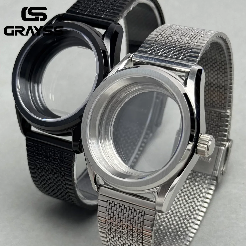 Vintage 38mm Edge Cutting Polishing SKX Mod Sapphire Crystal Dive Black Watch Case for NH34 NH35 NH36 NH70 20bar Watch PartH