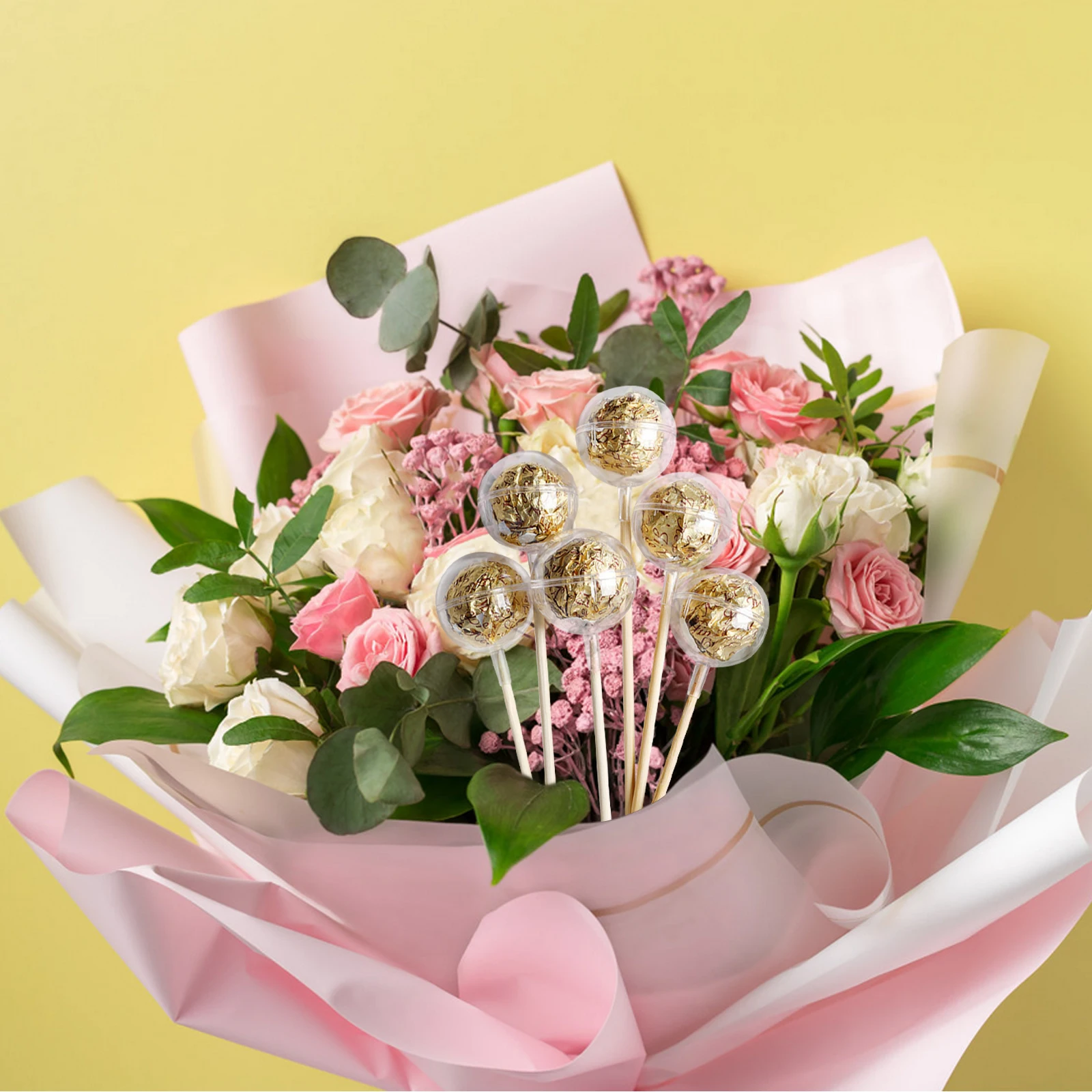 

100pcs Crystal Ball Bouquet Chocolate Holders Acrylic Wood Candy Packaging Display Stand For Valentine'S Day Wedding Party