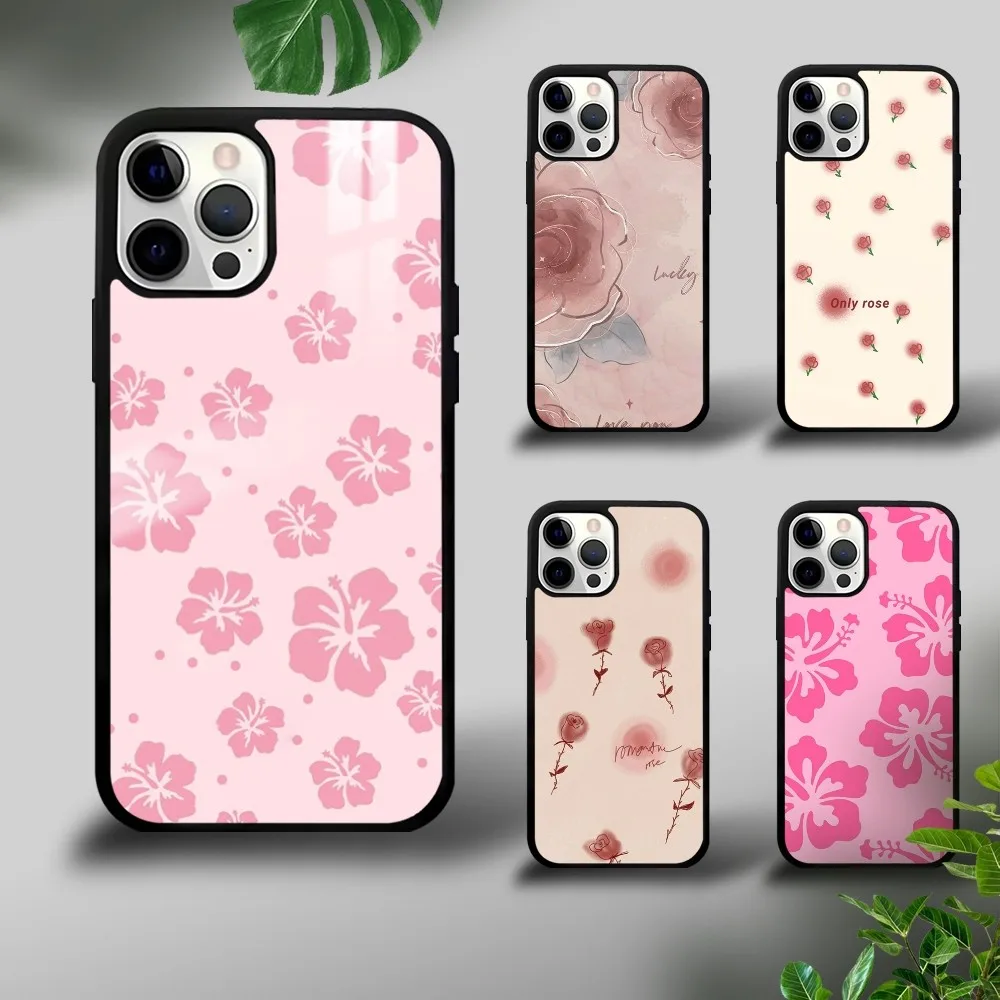 Hibiscus Pretty Pink Flower Phone Case For iPhone 16 15 14 13 12 11 Pro Xs Max Mini Plus Celulares Hard Funda