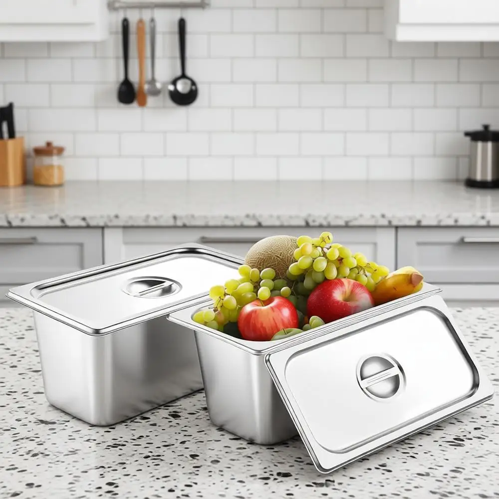 

Набор из 4-х противней из нержавеющей стали размером 1/3 x 6 дюймов, глубокие, для паровых столешниц, коммерческие, для ресторанов, антикоррозийные, металлические контейнеры для еды