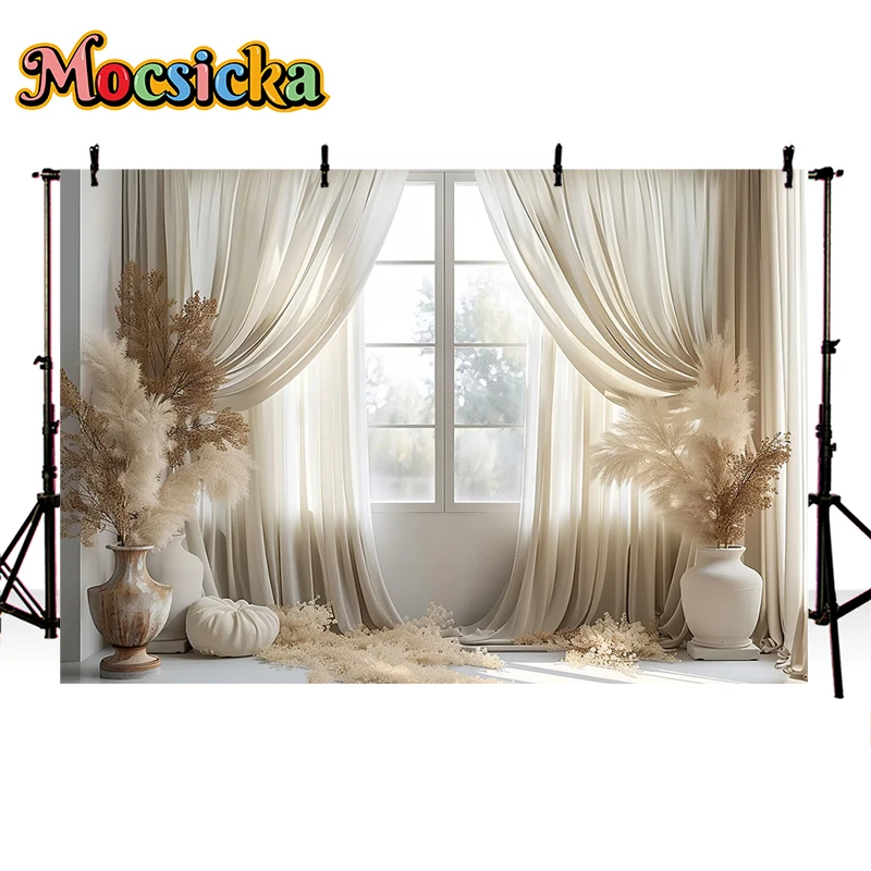 Mocsicka Photography Background White Indoor Window Floral Adult Birthday Wedding Maternity Portrait Decor Backdrop Photo Studio