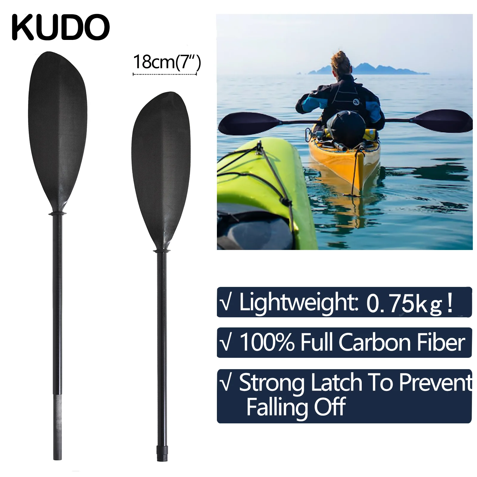 Sea Kayak Paddle Sport-Line 100% Full Carbon Fiber Kayaking Paddles for Boat Surfing Racing Kayak 10cm Adjustment with Free Bag