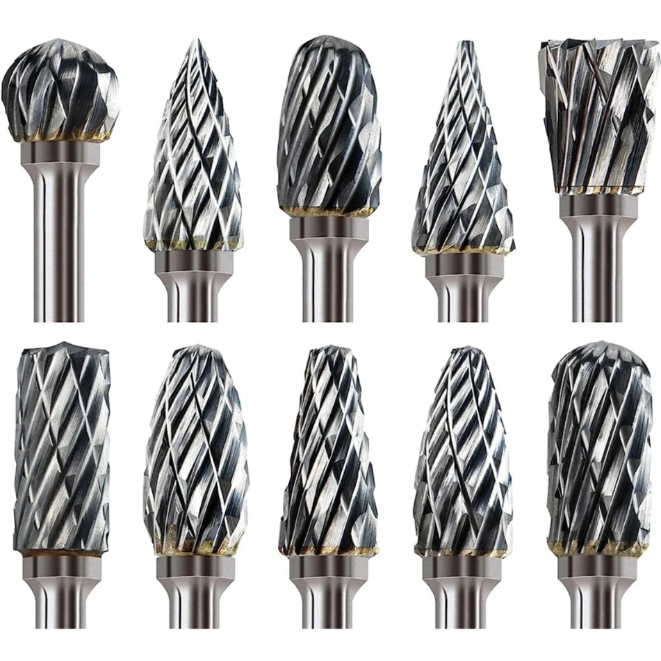 

10PCS Carbide Burr Set Compatible with Dremel 1/8" Shank Die Grinder Rotary Tool Rasp Bits Wood Metal Carving Electric Grinding