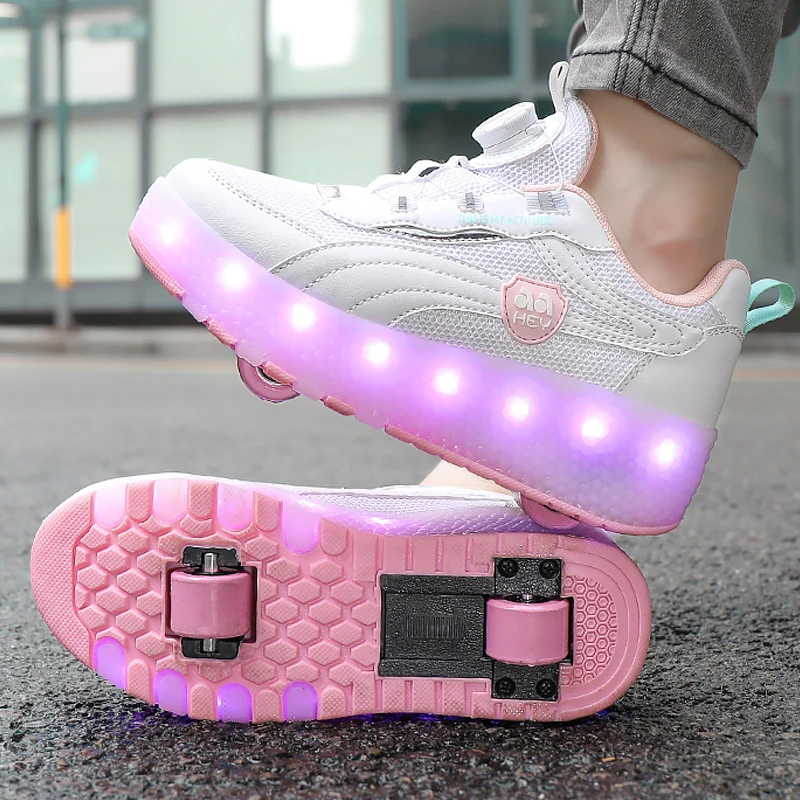 

New Children Light Sneakers 2 Wheels Sports Running Shoes for Girls Boys Outdoor Women Kids Roller Skates