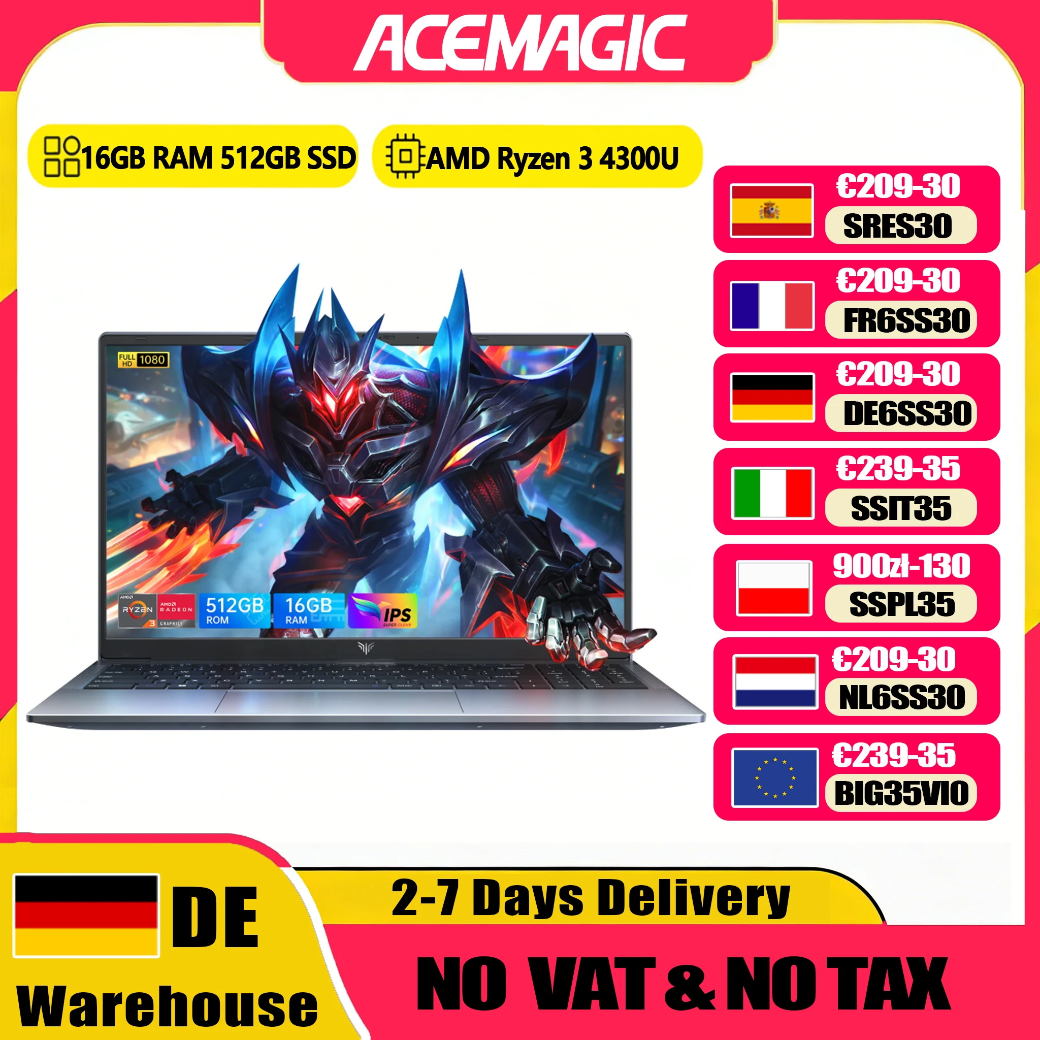 Ordinateur portable ACEMAGIC LX15Pro, processeur AMD Ryzen 3 4300U, Windows, écran IPS 15,6 pouces, 16 Go de DDR4, SSD 512 Go, clavier numérique