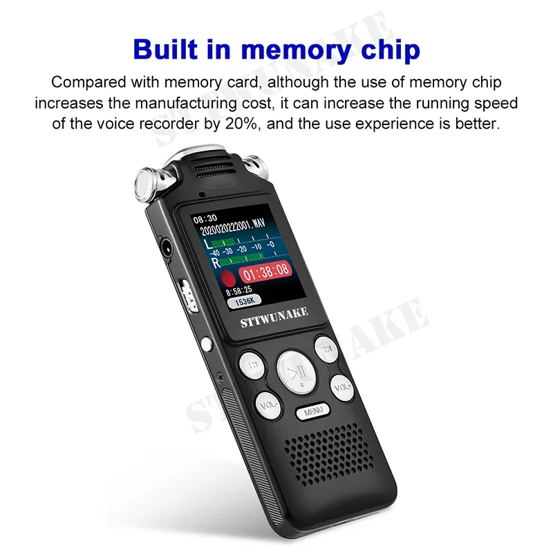 

Voice Activated Recorder Professional 3 Microphones Digital Audio Sound Recording Device Dictaphone STTWUNAKE