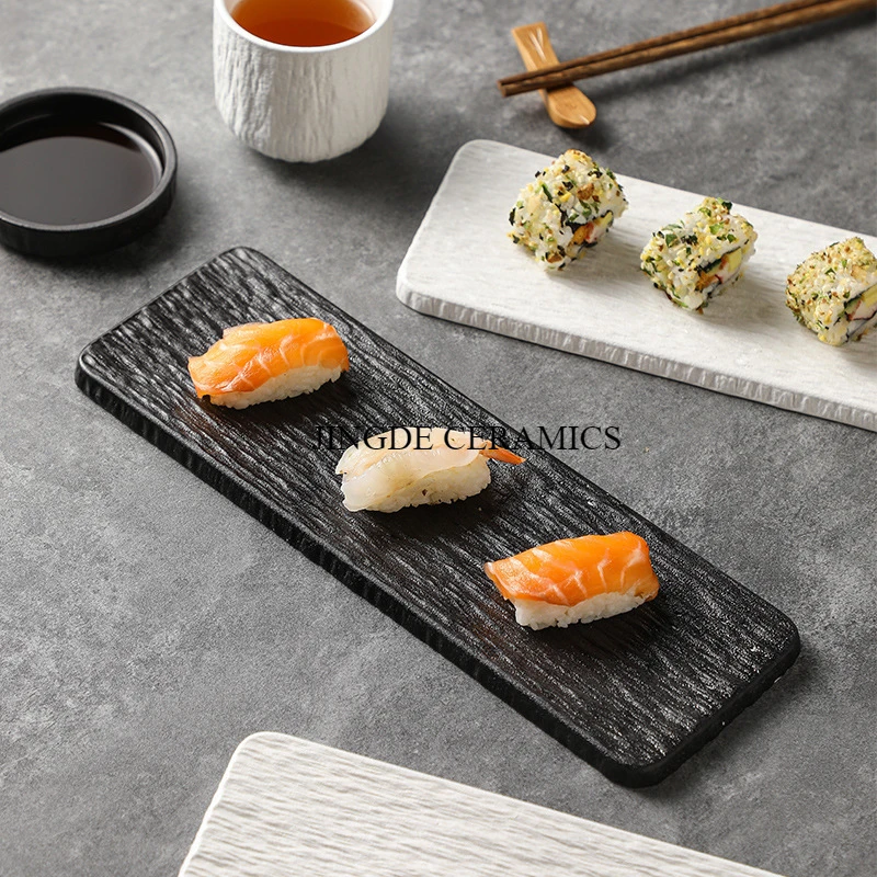 1pc Ceramic square sushi plate Kitchen tableware and utensils Stone patterned plate Western cuisine, Japanese cuisine on display