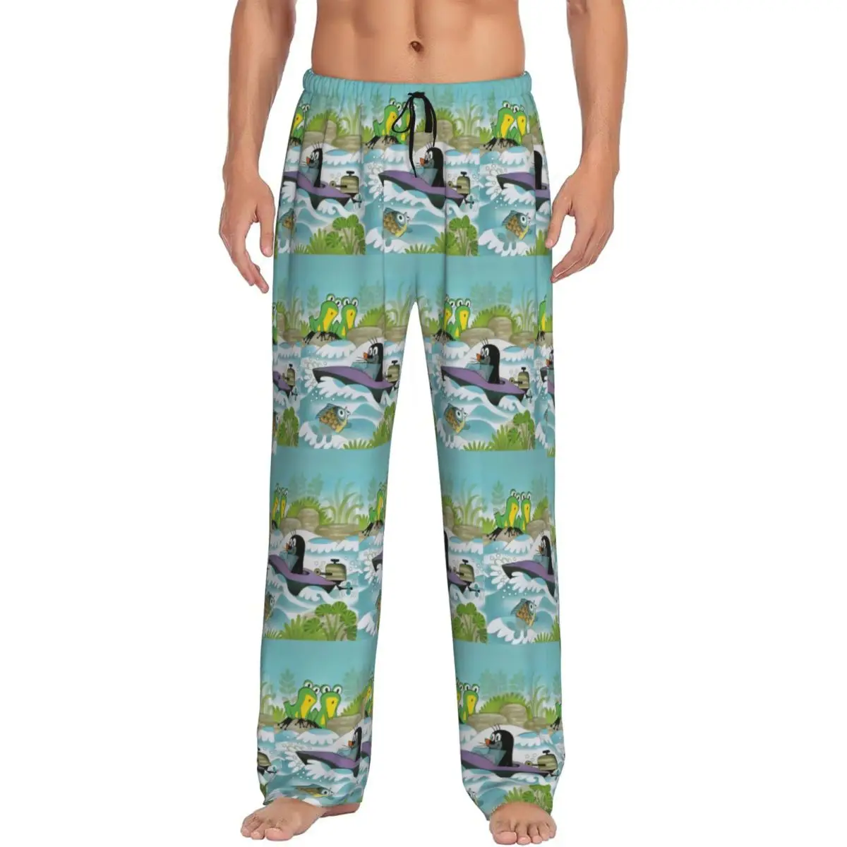 

Custom Printed The Little Mole Pajama Pants for Men Cute Cartoon Sleep Sleepwear Bottoms with Pockets