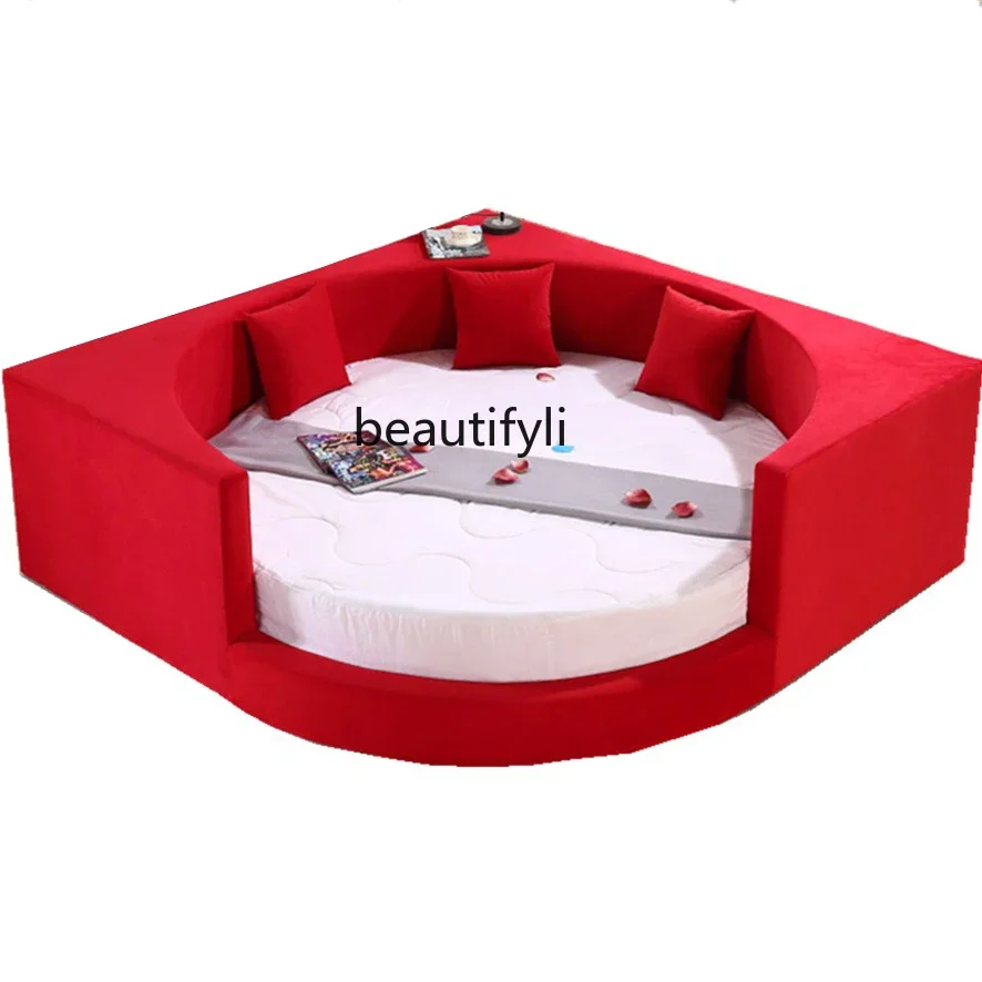 

Leather Large round Bed Double Master Bedroom Marriage Bed Hotel Tatami Double Master Bedroom Fabric Bed