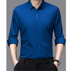 High-End Moerbei Zijde Heren Zakelijk Shirt Lange Mouw Knoop Onzichtbare Elastische Tops Rimpelbestendig Luxe Heren Shirt