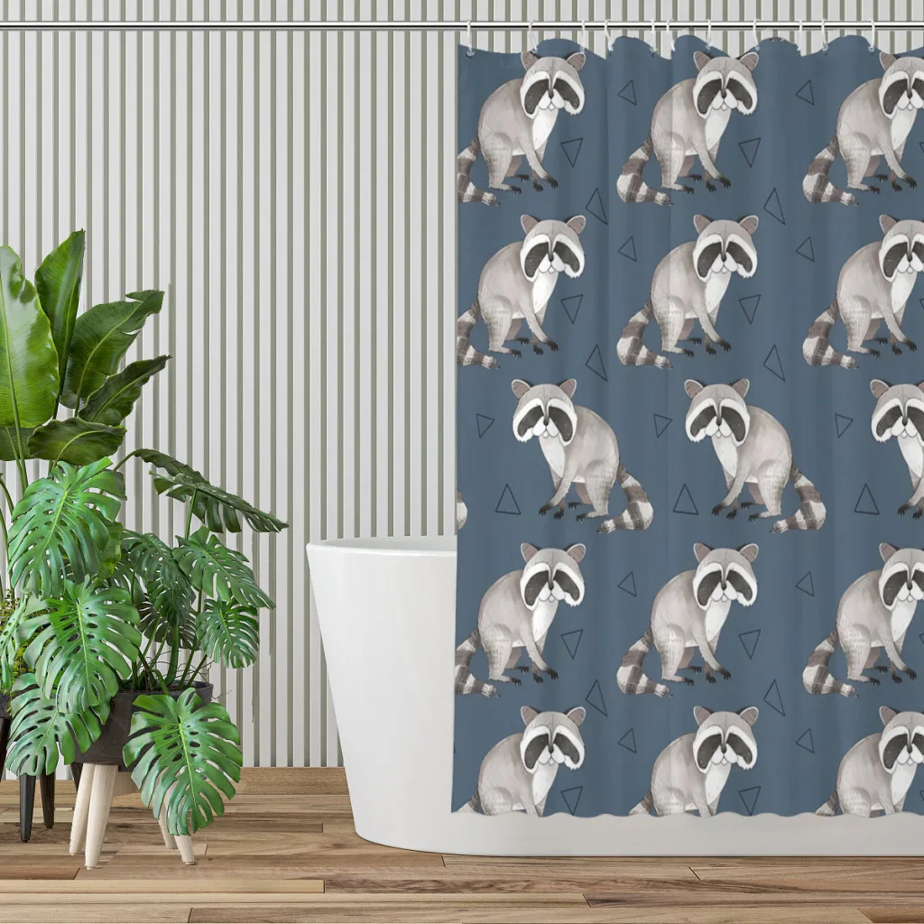 With Triangles Bathroom Shower Curtains Raccoon Waterproof Partition Unique Home Decor Bathroom Accessories