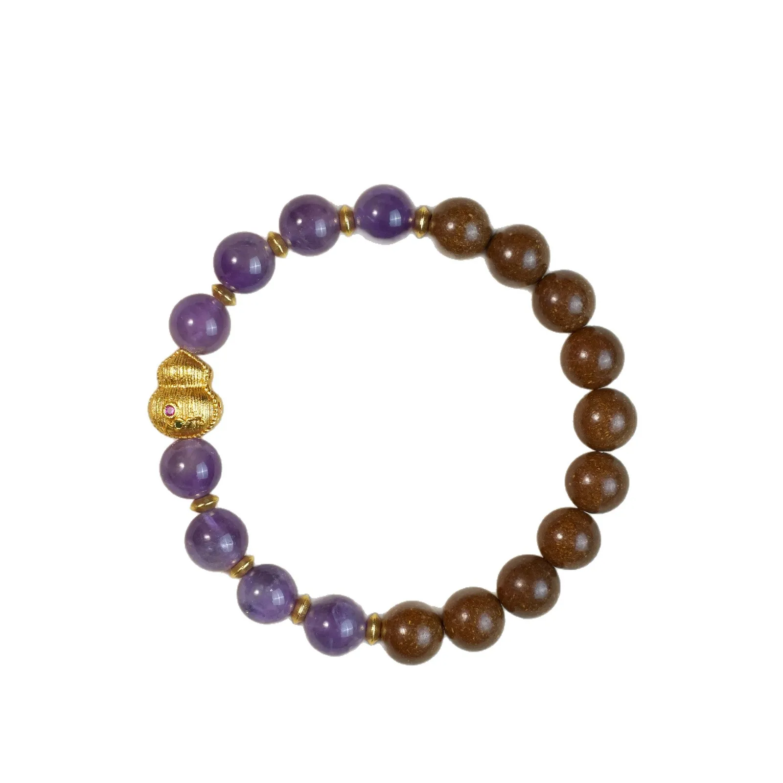 Chinese Style Wealth Attracting Lucky Blessing Amethyst Bracelet Handmade Natural Goose Pear Incense Beads Golden Gourd Charm - view 5
