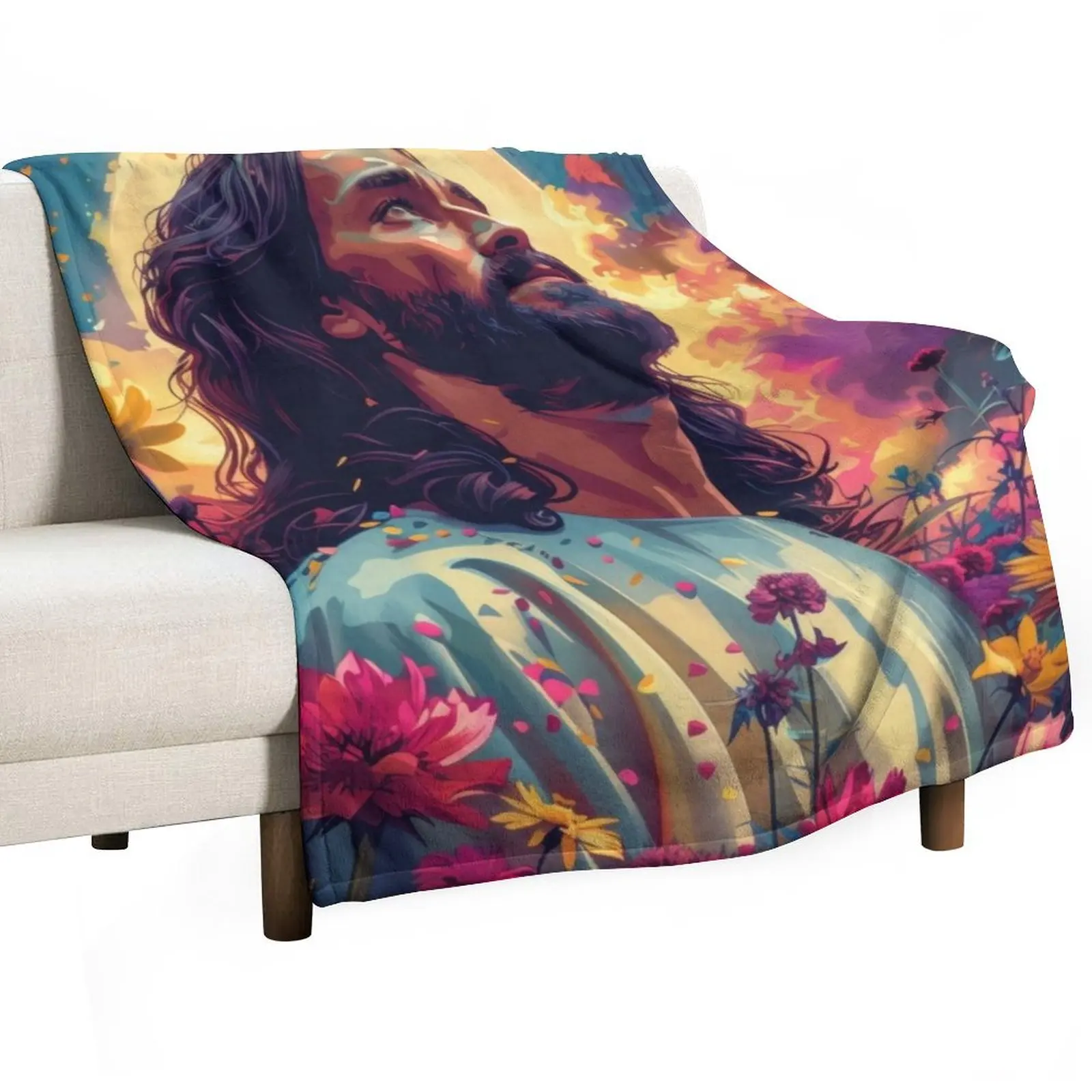 Jesus Sticker Christian Print Oil Painting Jesus Shirt Abstract Home Christian Wall Print Sunlit Jesus Series Throw Blanket