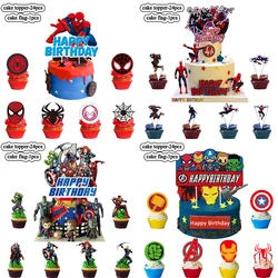 Spider Man Marvel Theme Cake Toppers Decoration for Children's Birthday Party Avengers Party Handmade Cupcake Dessert Flag