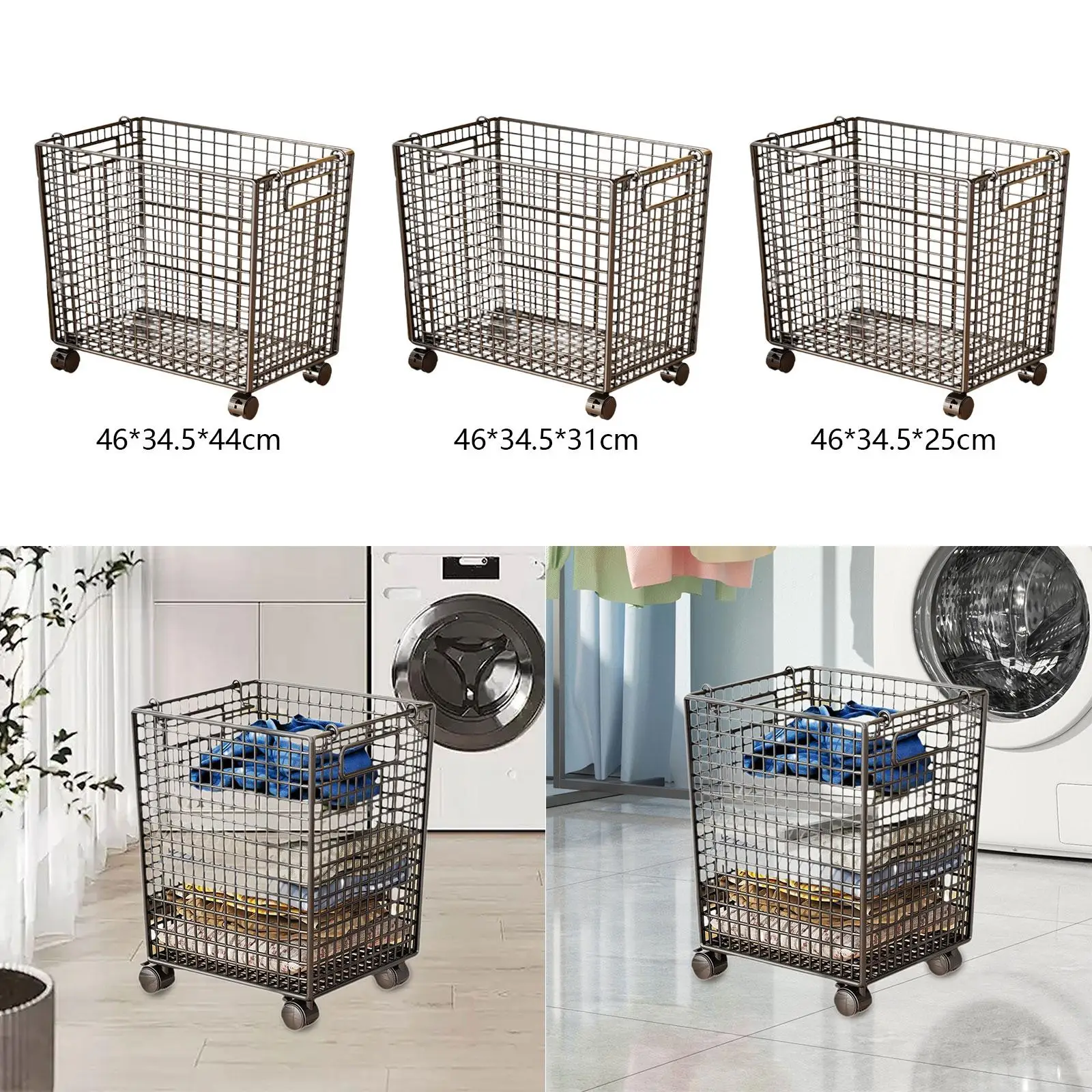 Metal Mesh Rolling Laundry Basket Cart Sturdy for Living Room Multipurpose