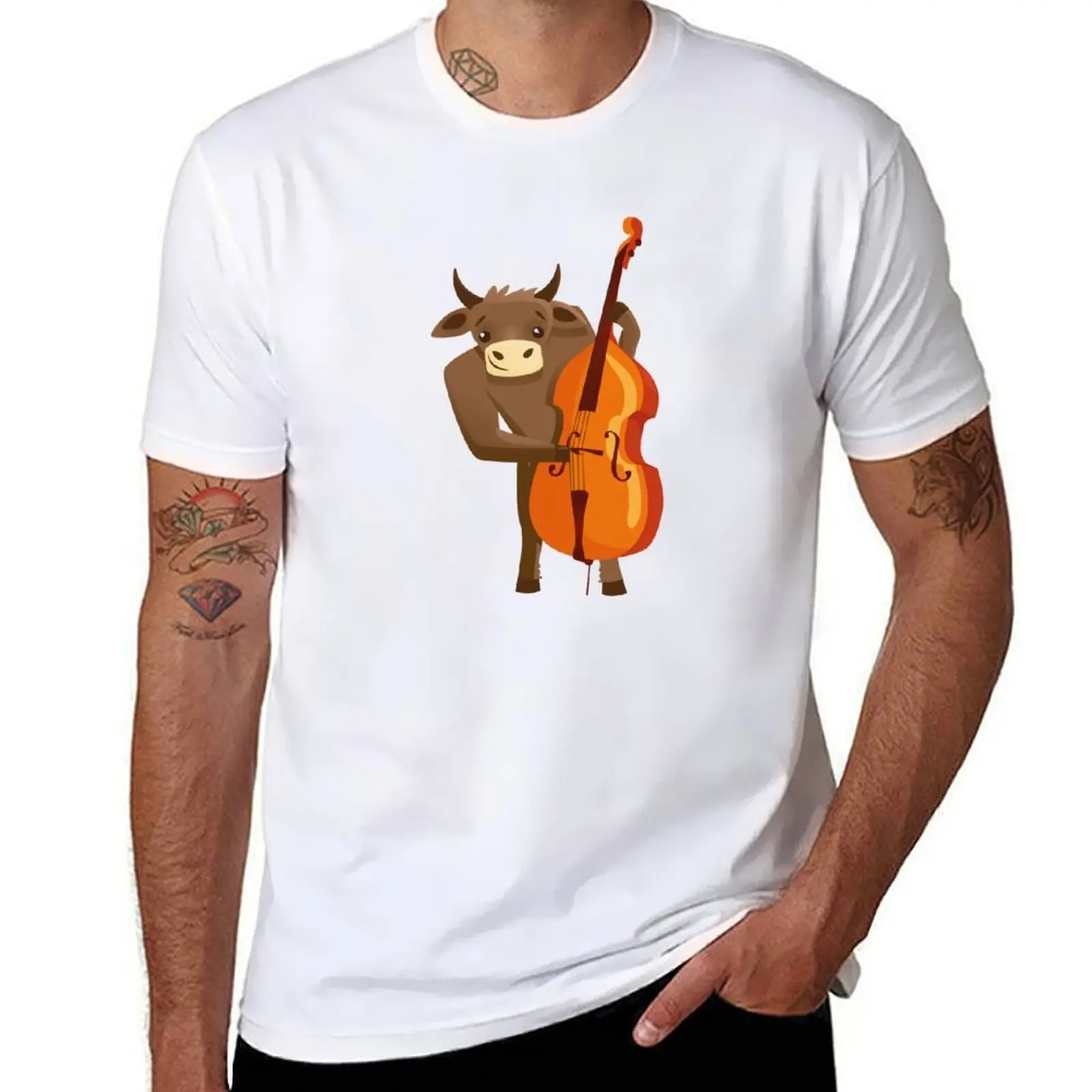 

Funny ox playing music with cello T-Shirt t shirts for man cotton t shirt man luxury T-Shirt