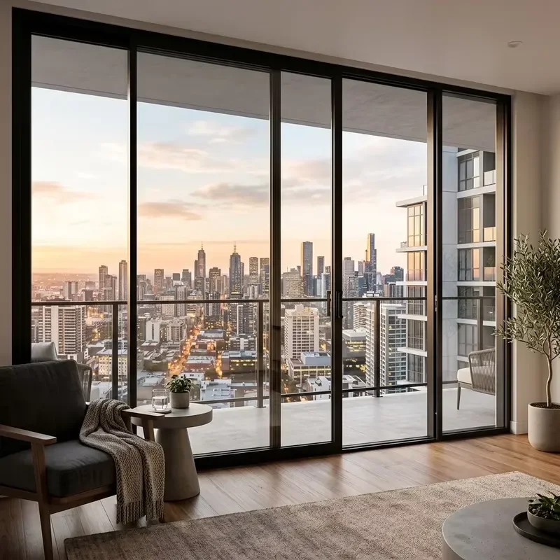 White frame modern floor-to-ceiling sliding door with double tempered glass and sound insulation for villa balconies