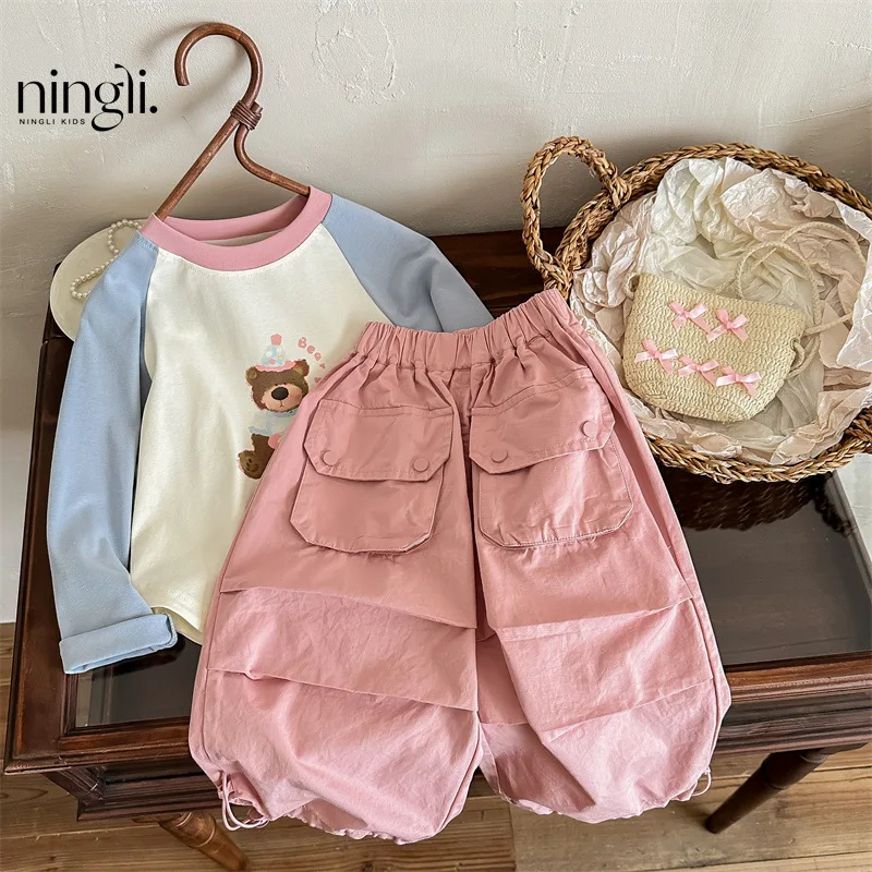 

NL-Girls' Overalls24New Trendy Cool Wear Matching for Baby Girls Fashionable Pants Outer Wear Korean Style Overalls