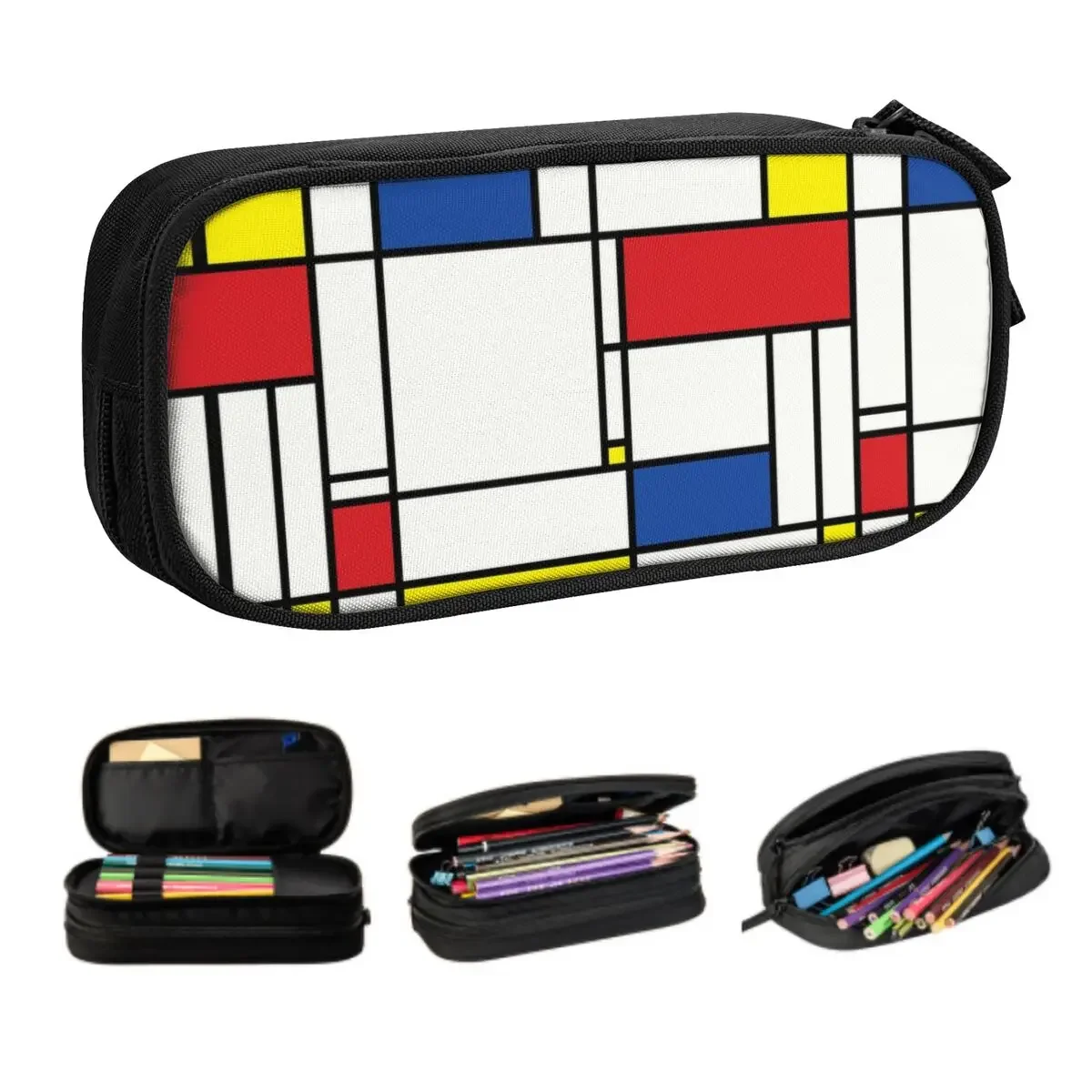 Custom Cute Piet Mondrian Minimalist De Stijl Pencil Cases for Boys Gilrs Modern Art Large Capacity Pen Bag Box Stationery