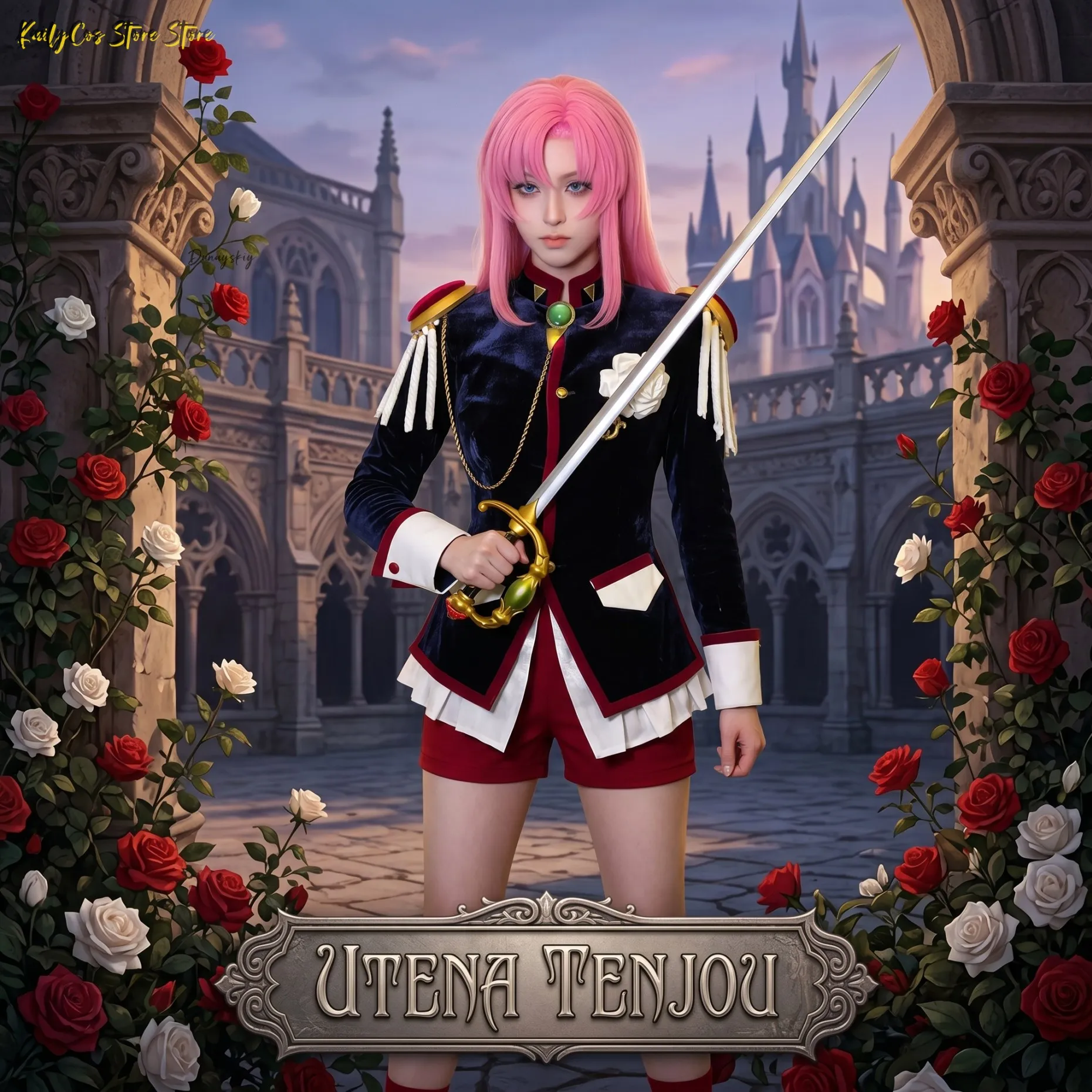 

Revolutionary Girl Utena Tenjou Utena Cosplay 코스프레 Uniform Jacket with Epaulets Halloween Anime Outfit for Women