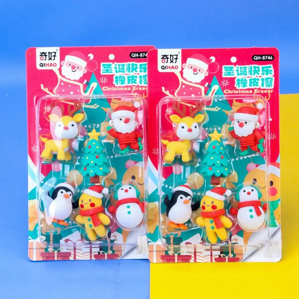 Portable Cute Christmas Assembled Eraser Snowman Creative Cartoon Eraser Santa Claus Elk Christmas Gift Student