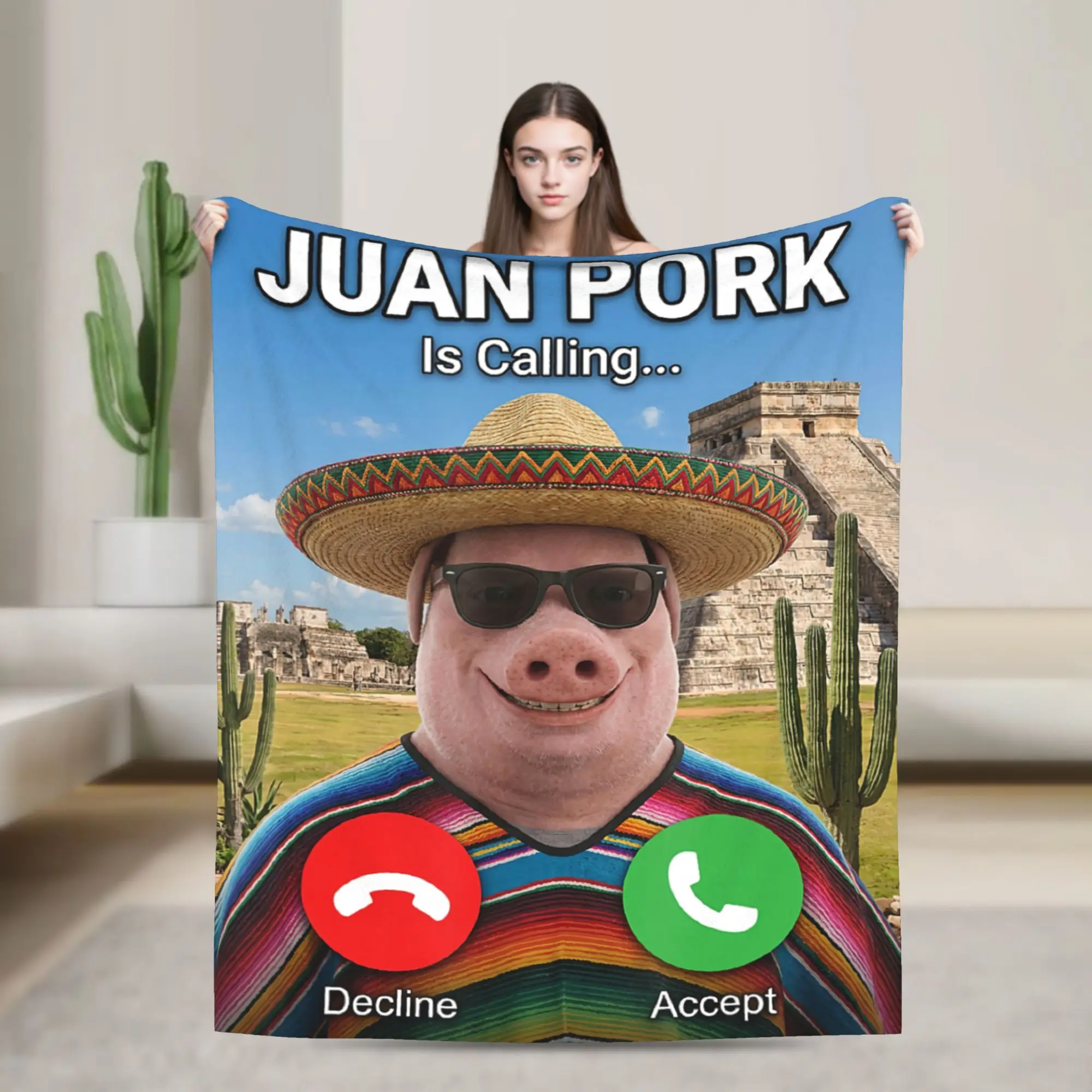 John Pork is Calling Brainrot Meme Mexico Blanket  Super Plush Bedding Throws Couch Chair Sofa Bed Flannel Bedspread Bed Cover