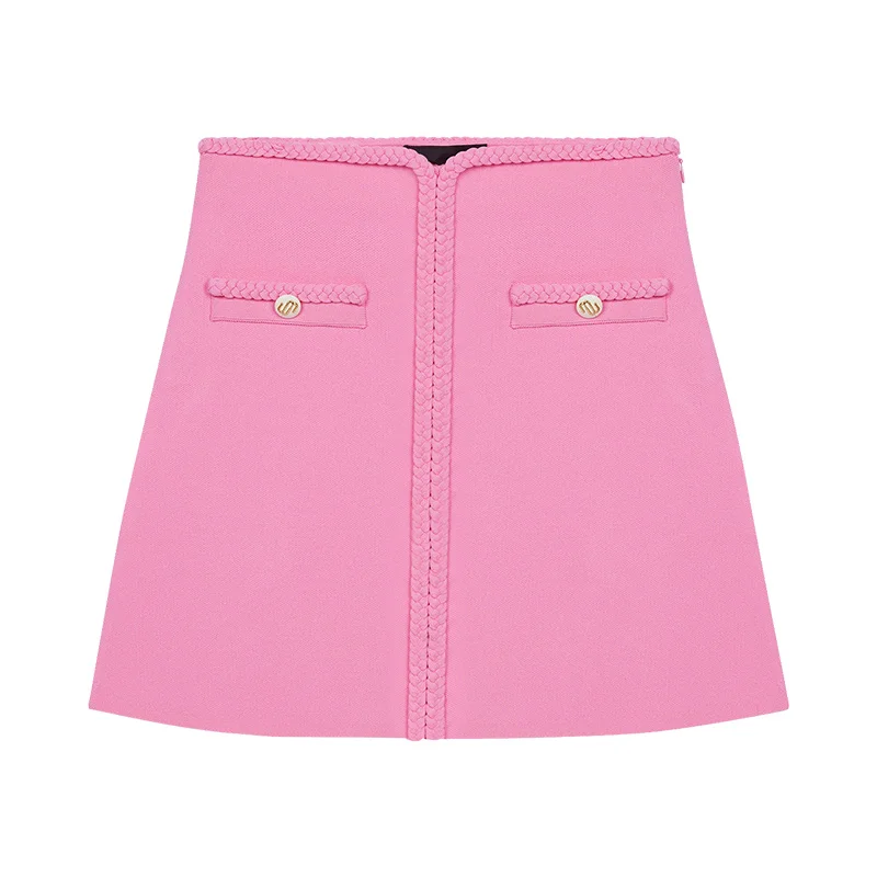 

MaSandeM Women's Knitted ort Skirt High Waist A-Line OL Sle Spring Pure Color Button Detail Other Material 00%