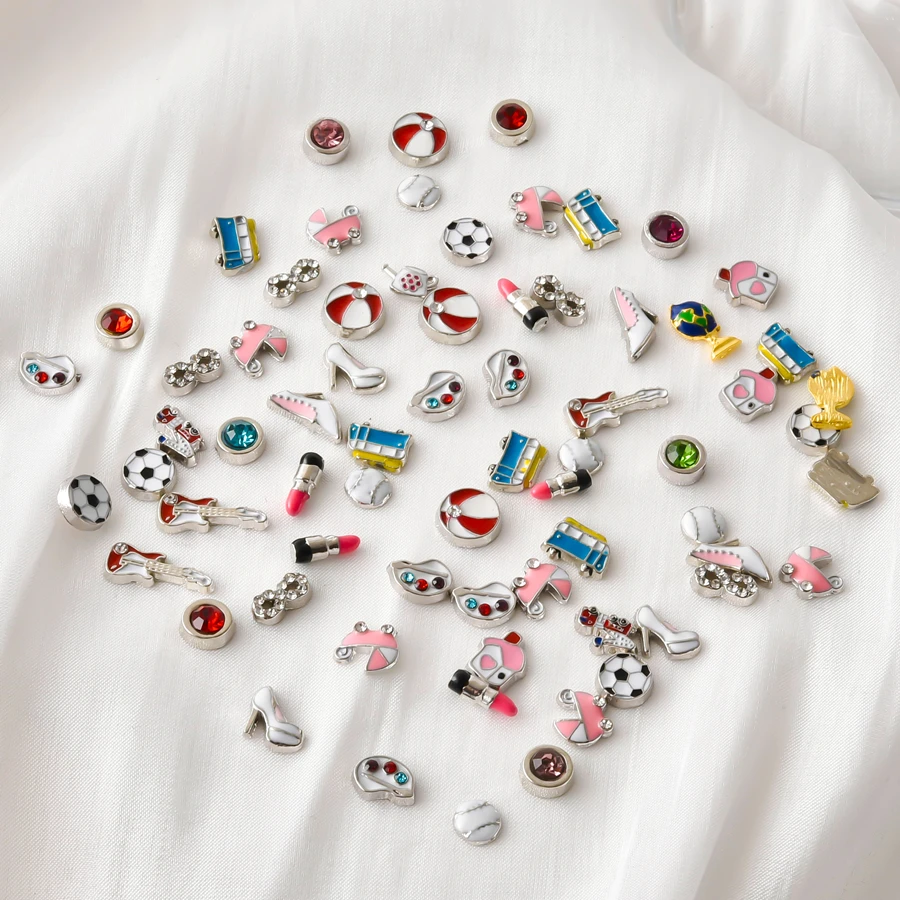 20Pcs Enamel Sexy Lipstick high-heeled Shoes Trinkets Charms Kawaii Sport Football Floating Charms For Memory Locket Jewelry